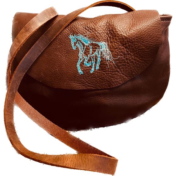 Leather crossbody handbag with painted floral cowboy boot in teal and silver. - Picture 2 of 7